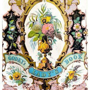 Godey's Lady's Lithographic Floral 1859 Victorian Art Print Gold Color DWY5G